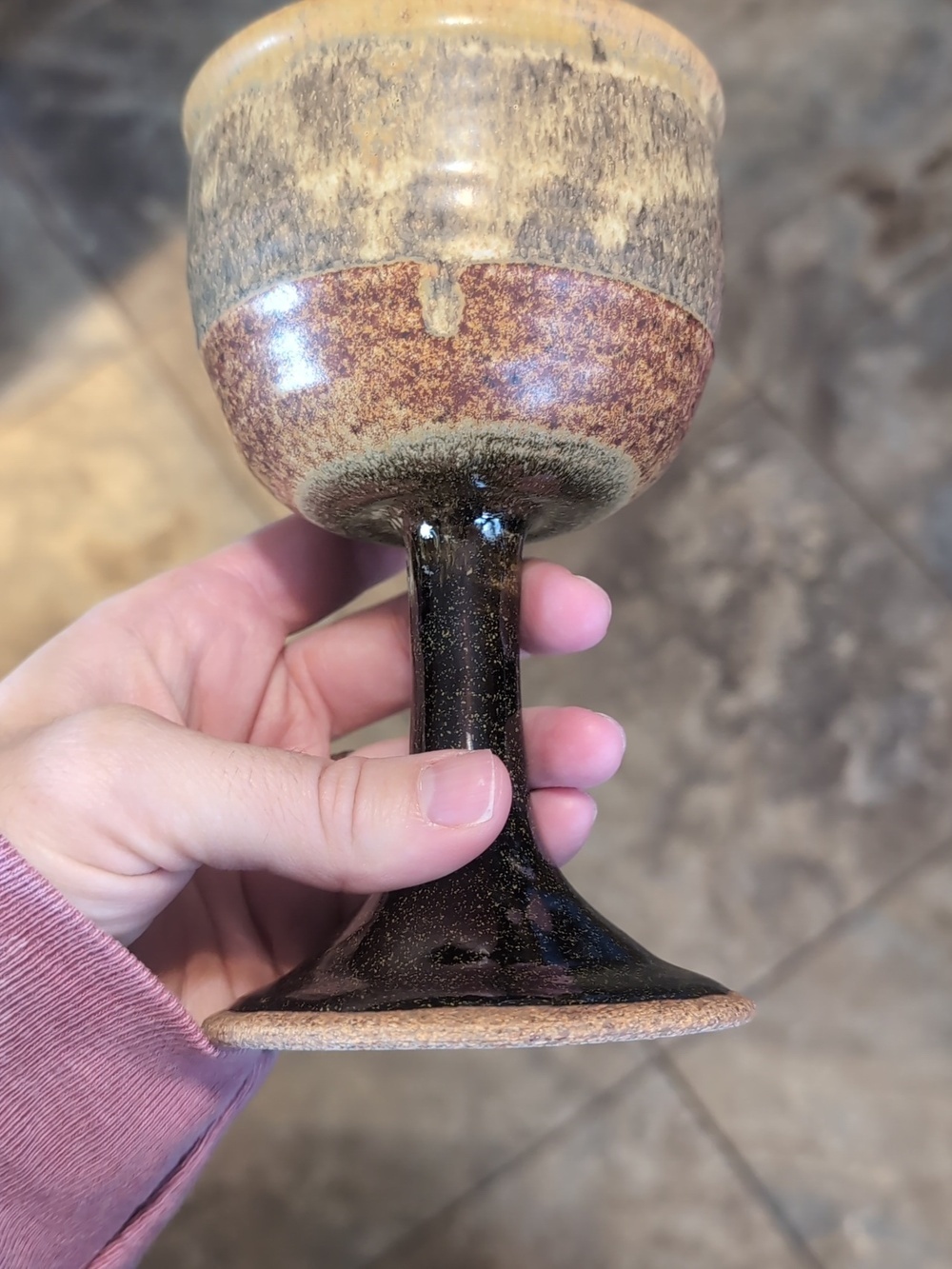 3 Piece Studio Pottery Rustic Glazed Ceramic Goblet/Chalice - Picture 6 of 10